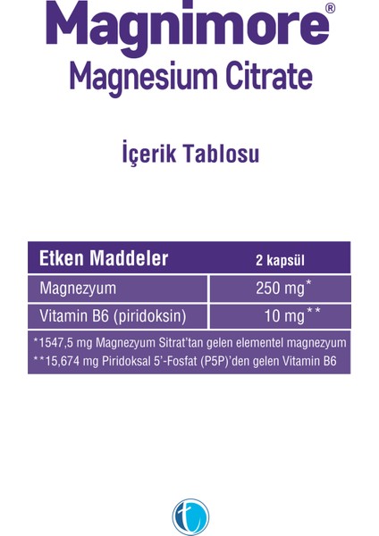 Magnezyum Sitrat 60 Bitkisel Kapsül Vitamin B6 P5P