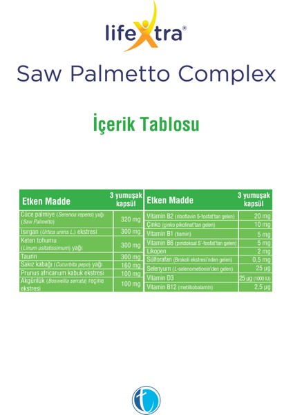 Saw Palmetto Complex 60 Yumuşak Kapsül Cüce Palmiye Sakız Kabağı Isırgan Sülforafan Likopen