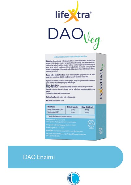 DAOVeg 60 Enterik Mini Tablet Vegan Diamin Oksidaz Enzimi