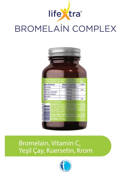 Bromelain Complex 30 Bitkisel Kapsül Krom Pikolinat Yeşil Çay Ekstresi