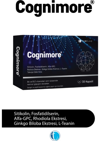 30 Bitkisel Kapsül Sitikolin Fosfatidilserin Alpha-GPC Rhodiola Gingko Biloba L-Teanin