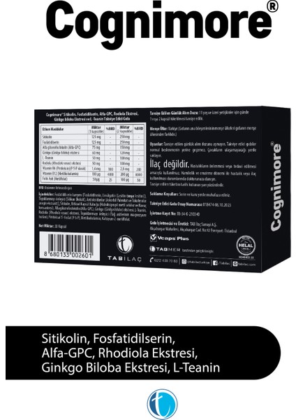 30 Bitkisel Kapsül Sitikolin Fosfatidilserin Alpha-GPC Rhodiola Gingko Biloba L-Teanin