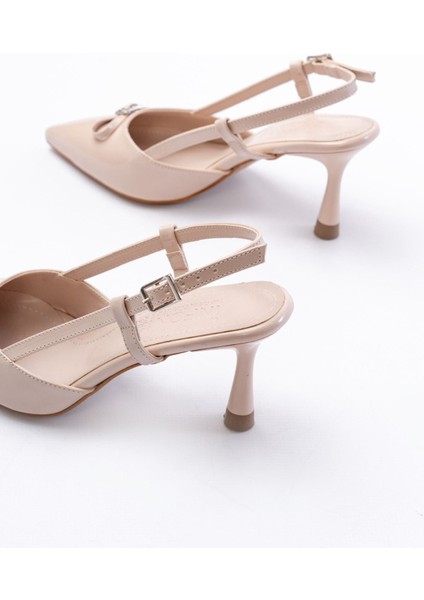 İNF-2300 Bej Rugan Günlük Arkası Açık Fiyonklu Topuklu Bayan Ayakkabı fırsatları