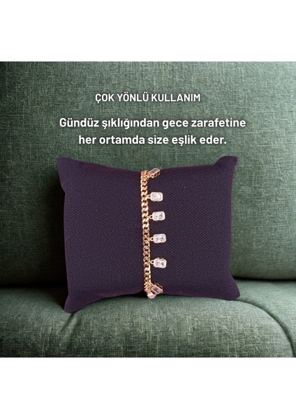 Baget Zirkon Taşlı Zarif ve Işıltılı Çelik Vip Bileklik