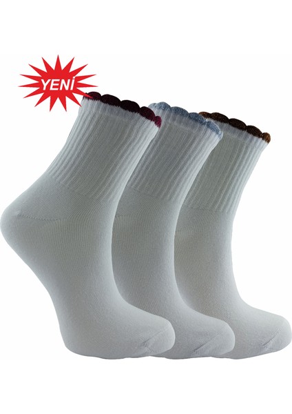 3 Çift Fırfırlı Simli Kolej Çorap Kadın