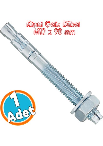 Klipsli Saplamalı Çelik Dübel M10X90 mm Raf Montaj Bağlantı Zemin Monte Tavan Beton Asma Aparat