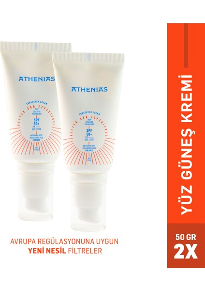 Athenıas Sunscreen Anti Dark Spot SPF50+ Tüm Cilt Tipleri Uva Uvb yüz güneş kremi 50 gr x 2 Adet