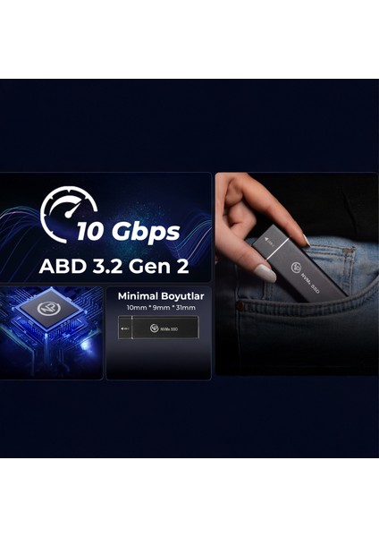 DK02 Nvme M.2 900/1000MB/S 2tb Usb-A/type-C Kablolu Taşınabilir Harici SSD