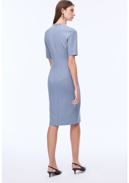 Gri V-Yaka Slim Fit Diz Altı Elbise fırsatları