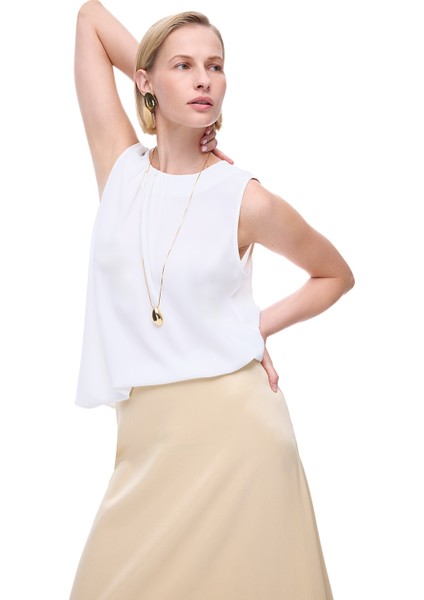 Farewell Regular Fit Standart Boy Sıfır Kol Bisiklet Yaka Ekru Bluz fırsatları