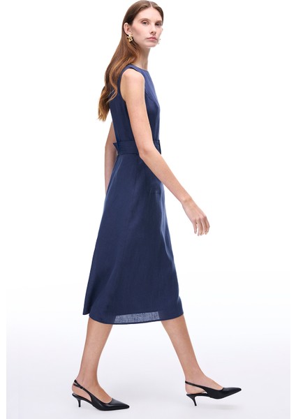 Lacivert Akars Regular Fit Midi Boy Elbise
