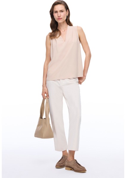 Farewell Regular Fit Sıfır Kol V-Yaka Nude Renk Kadın Bluz