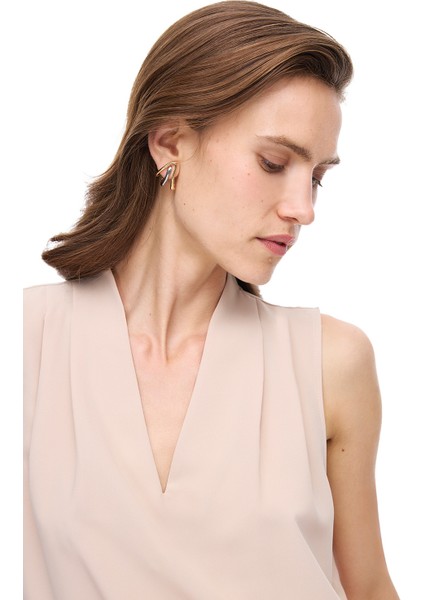 Farewell Regular Fit Sıfır Kol V-Yaka Nude Renk Kadın Bluz modelleri