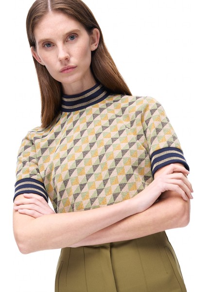 Alcors Slim Fit Geometrik Desen Crop Boy Takma Kol Bisiklet Yaka Yesıl Bluz fiyatları