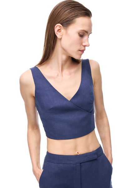 Lacivert Akars Slim Fit V-Yaka Bluz modelleri