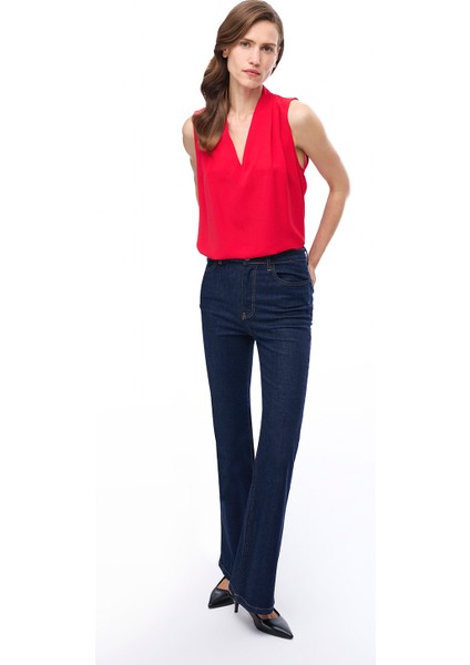 Farewell Regular Fit Sıfır Kol V-Yaka Kırmızı Renk Kadın Bluz modelleri