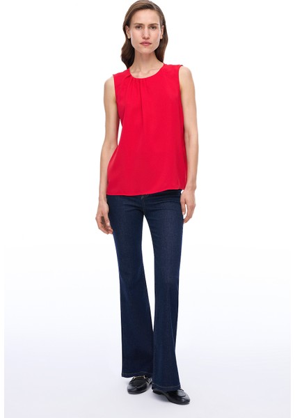 Farewell Regular Fit Standart Boy Sıfır Kol Bisiklet Yaka Kırmızı Bluz