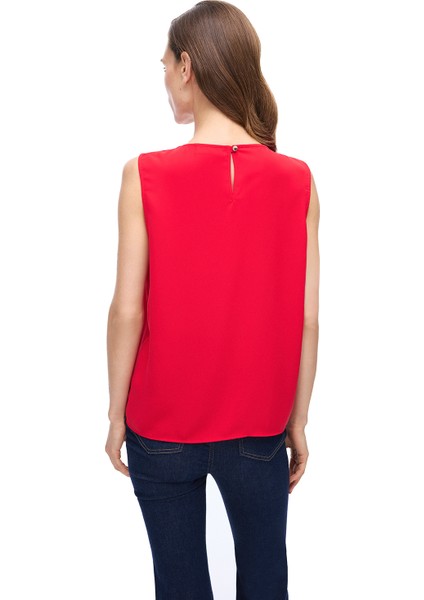 Farewell Regular Fit Standart Boy Sıfır Kol Bisiklet Yaka Kırmızı Bluz modelleri