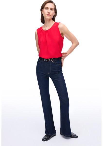 Farewell Regular Fit Standart Boy Sıfır Kol Bisiklet Yaka Kırmızı Bluz fırsatları