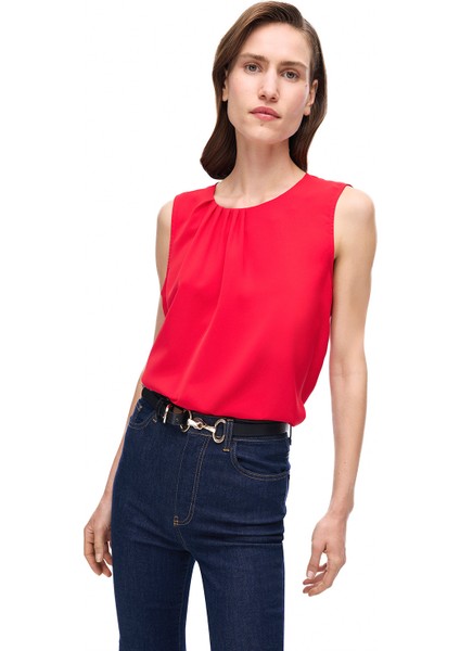 Farewell Regular Fit Standart Boy Sıfır Kol Bisiklet Yaka Kırmızı Bluz indirimleri