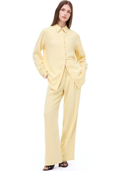 Seras Rahat Kalıp Uzun Boy Geniş Paça Vanılya Renk Kadın Pantolon