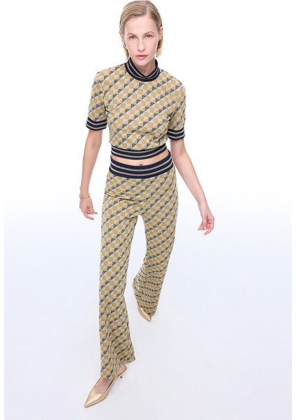 Alcors Slim Fit Geometrik Desen Uzun Boy Yesıl Pantolon fiyatları