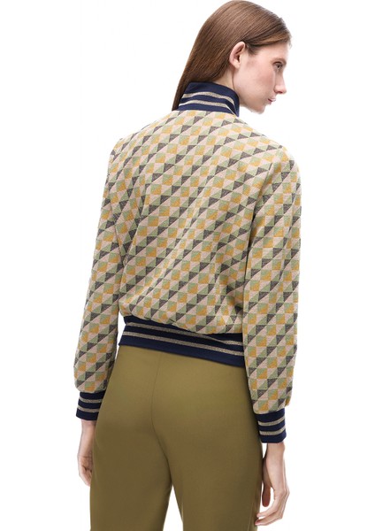 Alcors Slim Fit Geometrik Desen Standart Boy Takma Kol Yarım Dik Yaka Yesıl Mont modelleri