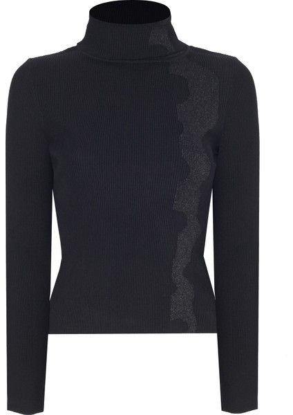 Triko Slim Fit Standart Boy Takma Kol Balıkçı Yaka Siyah Kazak