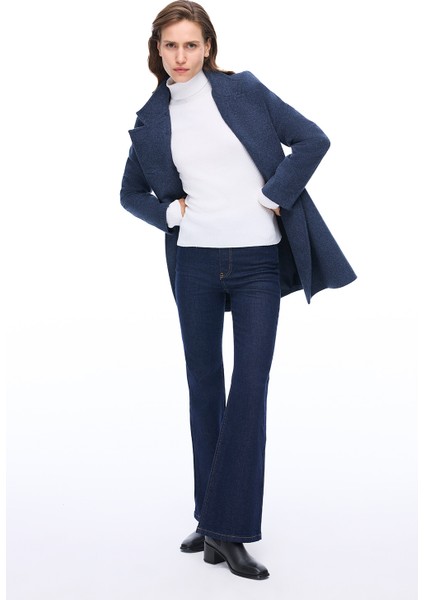 Arlines Diz Üstü Takma Kol Hakim Yaka Lacıvert Renk Kadın Kaban