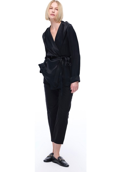Safira Rahat Kalıp Takma Kol Siyah Renk Kimono