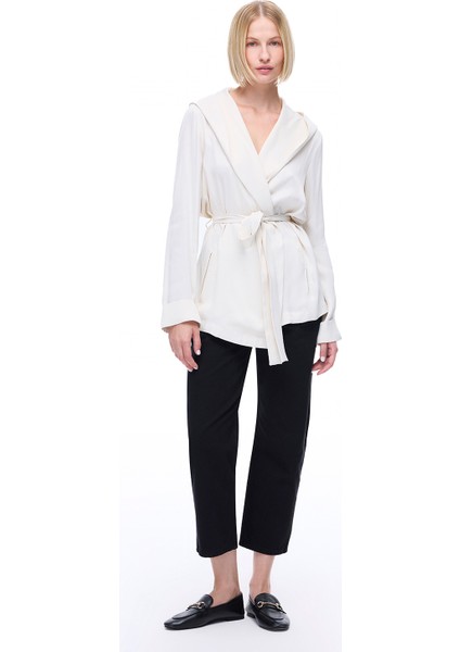 Safira Rahat Kalıp Takma Kol Ekru Renk Kimono
