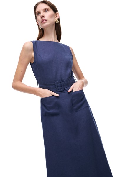 Lacivert Akars Regular Fit Midi Boy Elbise fırsatları