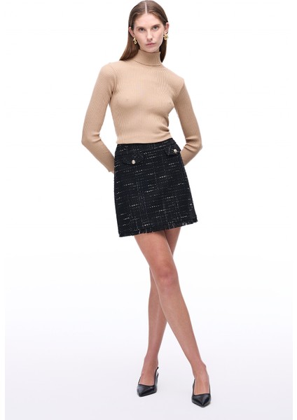 Fancy Slim Fit Kısa Boy Siyah Renk Etek