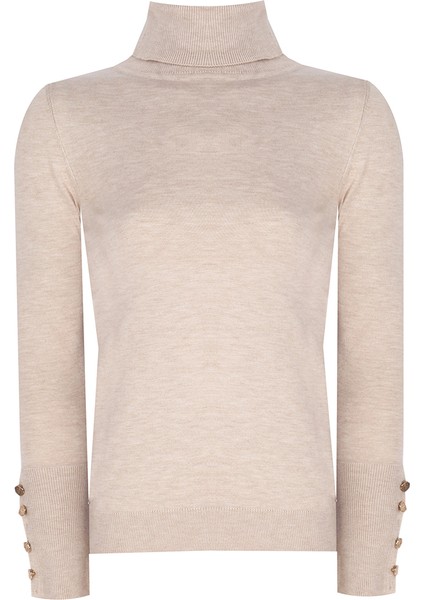 Triko Slim Fit Standart Boy Takma Kol Balıkçı Yaka Ekru Kazak