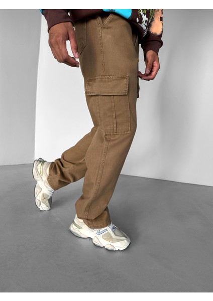 Erkek Baggy Fit Kargo Pantolon Kahverengi fırsatları