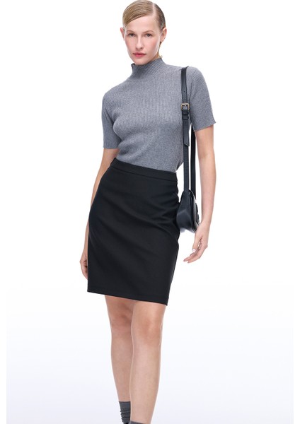 Morningstar Slim Fit Diz Üstü Siyah Etek