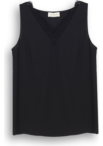 Farewell Regular Fit Standart Boy Sıfır Kol V-Yaka Siyah Bluz