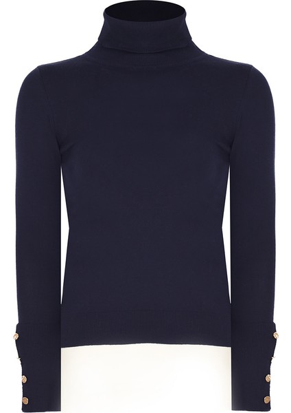 Triko Slim Fit Standart Boy Takma Kol Balıkçı Yaka Lacivert Kazak