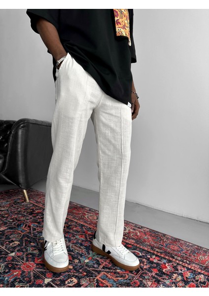 Erkek Boyfriend Kalıp Keten Pantolon Beyaz fiyatları