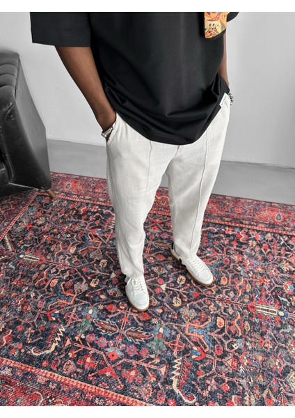 Erkek Boyfriend Kalıp Keten Pantolon Beyaz indirimleri
