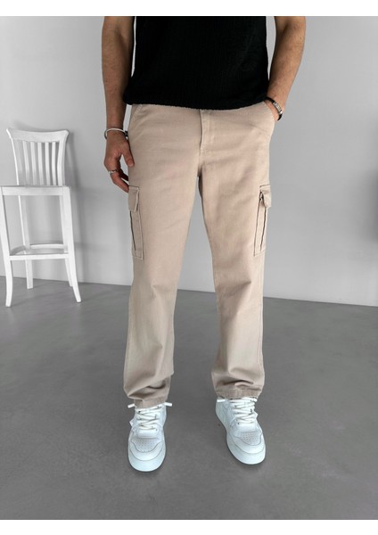Erkek Baggy Fit Kargo Pantolon Bej fiyatları