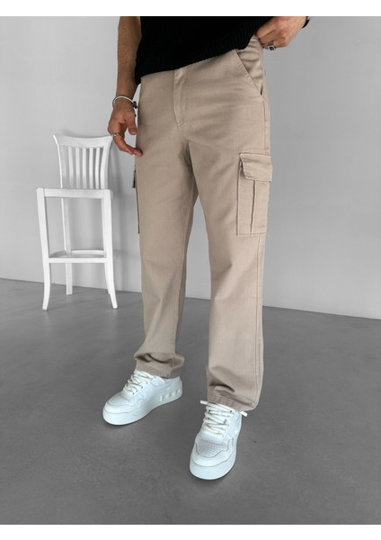 Erkek Baggy Fit Kargo Pantolon Bej modelleri