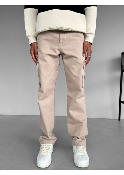 Erkek Baggy Fit Kargo Pantolon Bej fırsatları