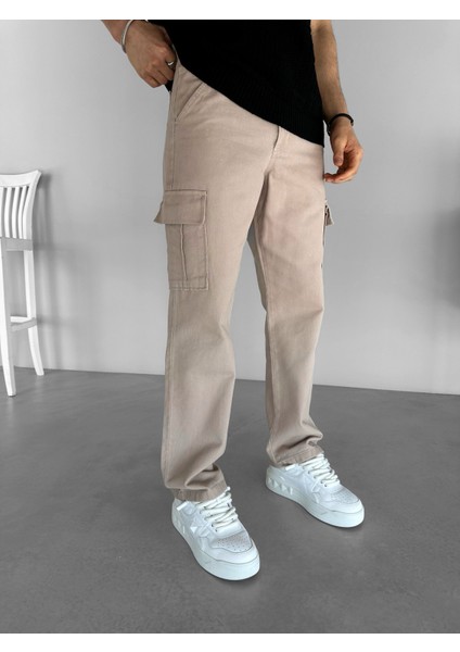 Erkek Baggy Fit Kargo Pantolon Bej indirimleri