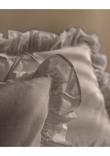 Obernai Çift Kişilik %100 Pamuk Fırfırlı Düz Yıkamalı Nevresim Takımı - Bej indirimleri