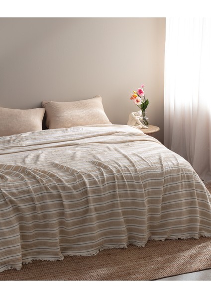 Cherina Müslin Çift Kişilik %100 Pamuk Lastikli Pike Takımı - Ekru/Bej fiyatları