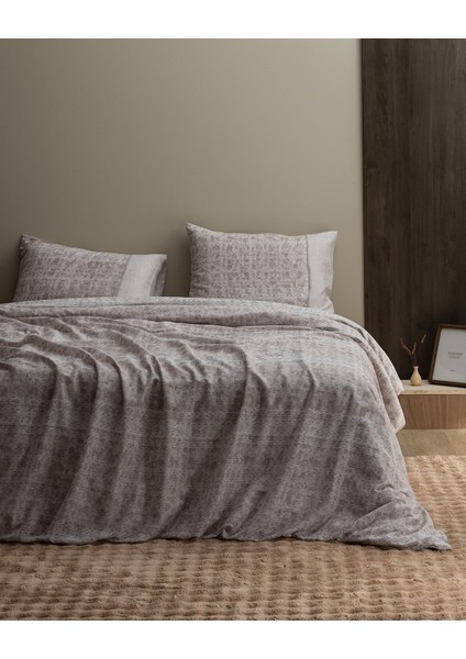 Petrus King Size %100 Pamuk Madame Coco Crep Baskılı Nevresim Takımı - Bej