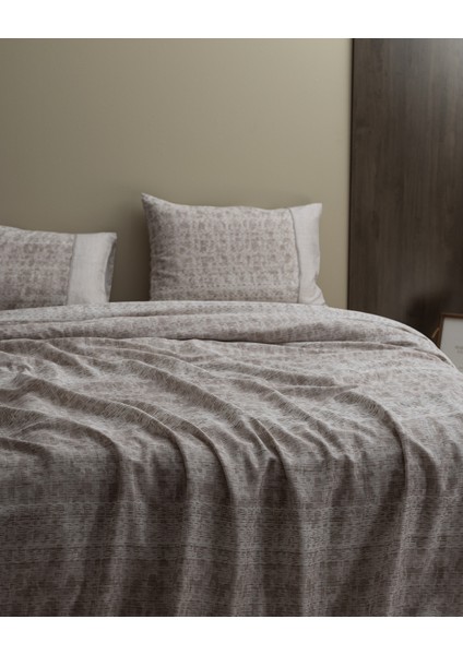 Petrus King Size %100 Pamuk Madame Coco Crep Baskılı Nevresim Takımı - Bej
