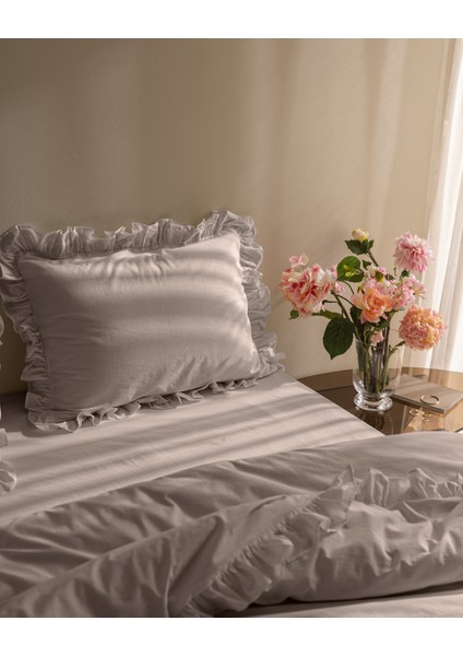 Obernai King Size %100 Pamuk Fırfırlı Düz Yıkamalı Nevresim Takımı - Bej modelleri