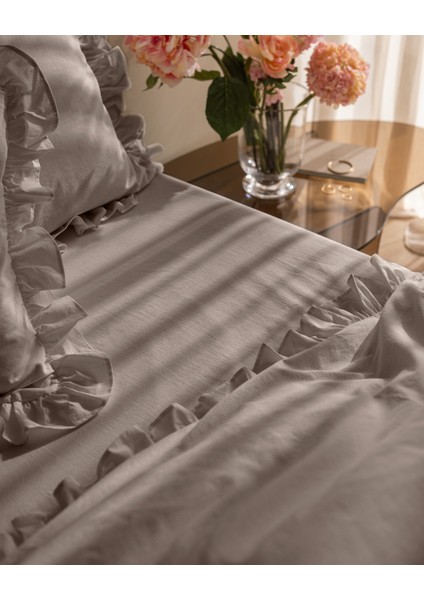 Obernai King Size %100 Pamuk Fırfırlı Düz Yıkamalı Nevresim Takımı - Bej fırsatları